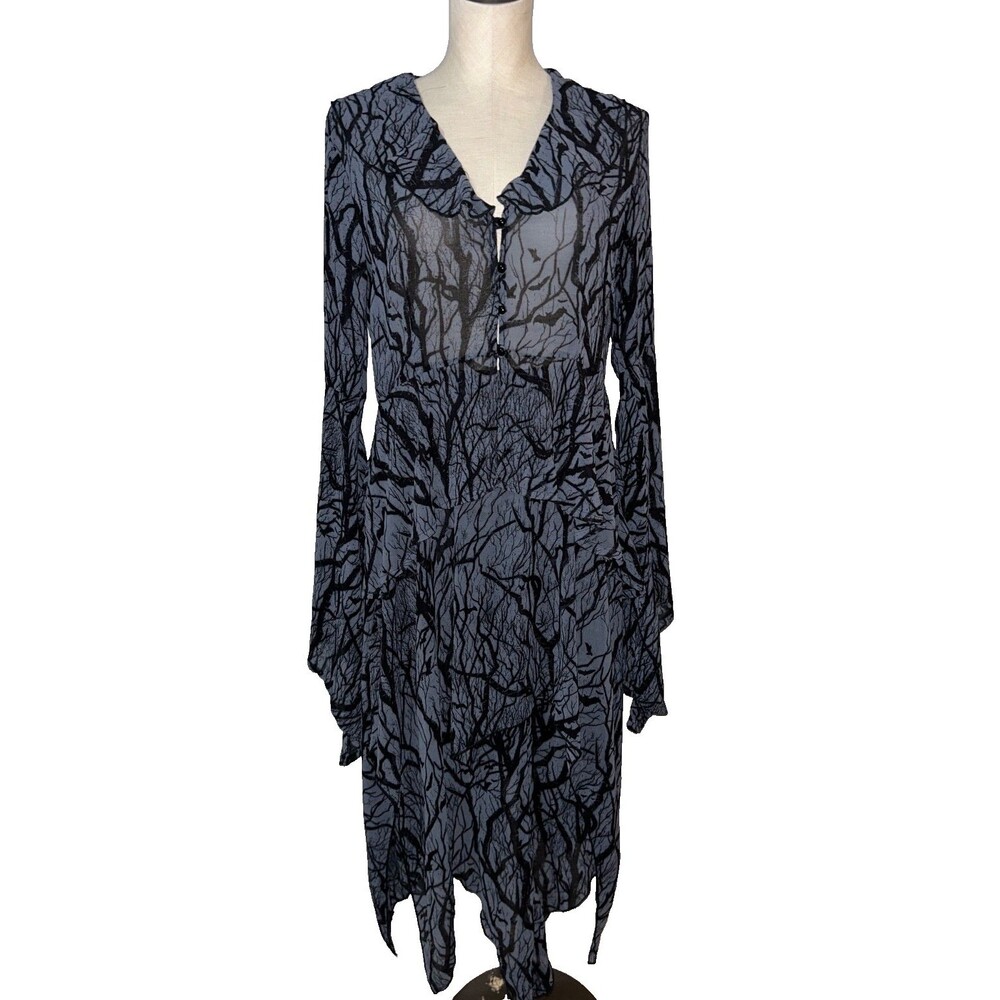 Killstar Women’s Woodland Witchy Branches Goth Sheer Blouse Skirt Set Size M